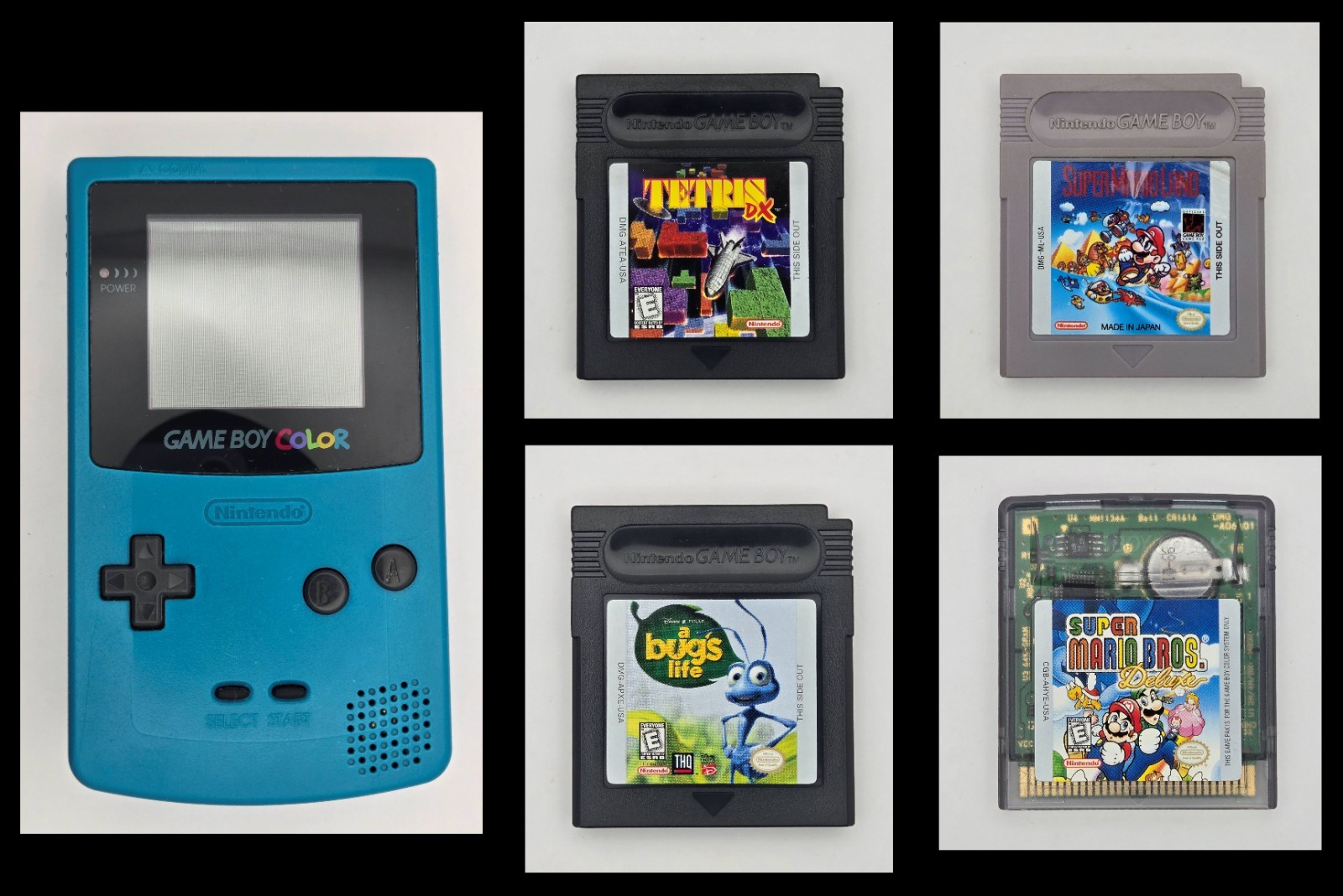 Nintendo GameBoy Color Handheld Game Console Teal Blue + 4 Games – ALL WORKS