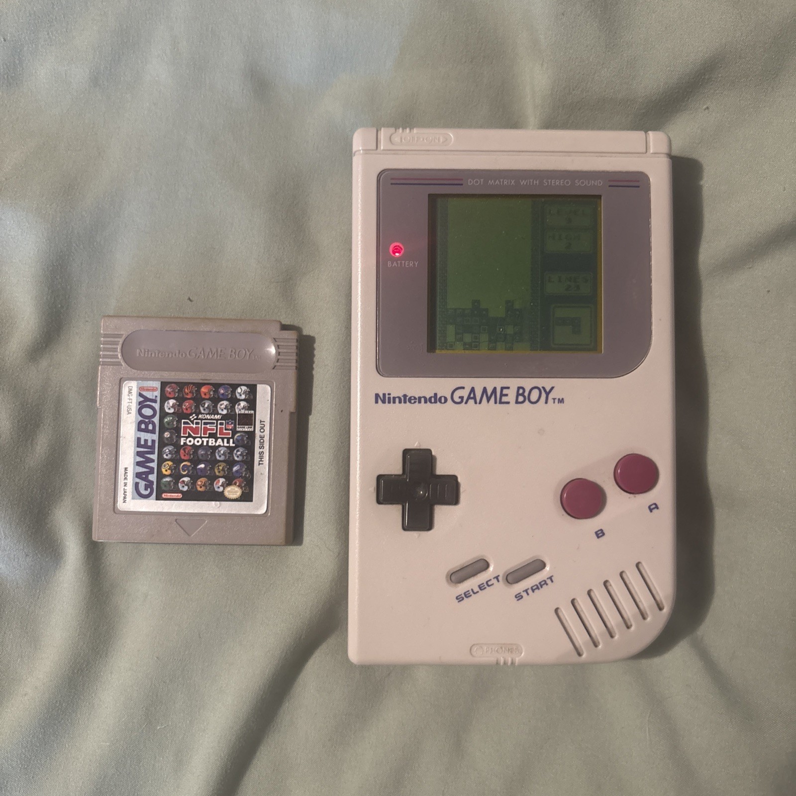 Restored Nintendo Game Boy (Grade A, OEM, DMG-01) – TWO GAMES (Tetris, NFL Game)