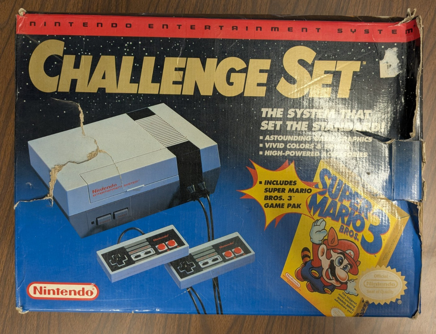 NES Nintendo Console Challenge Set Complete in Box- has rips see pics w/game