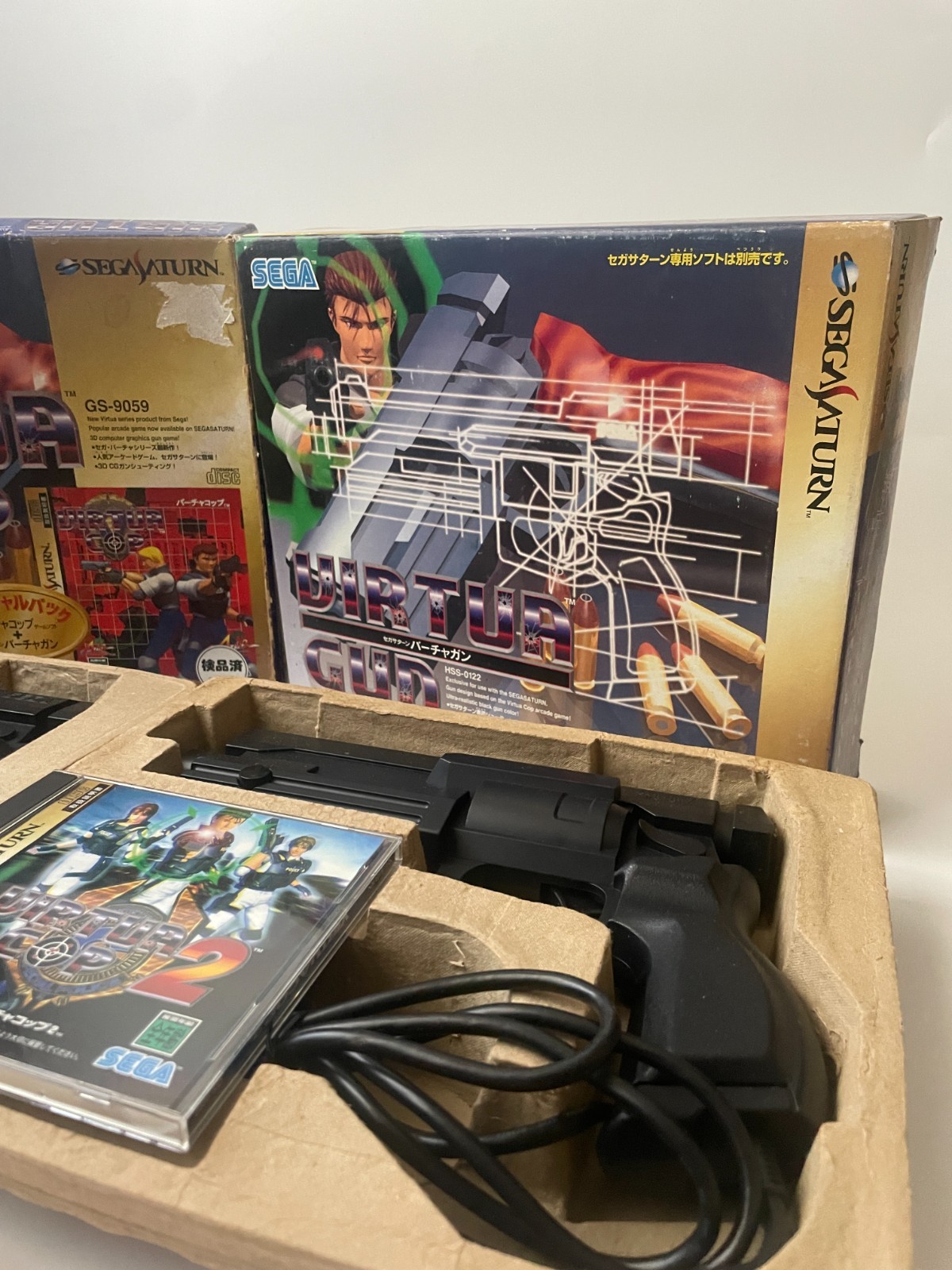 Sega Saturn Virtua Cop Gun Controller Set with Game Software Boxed Lot of 2 JP