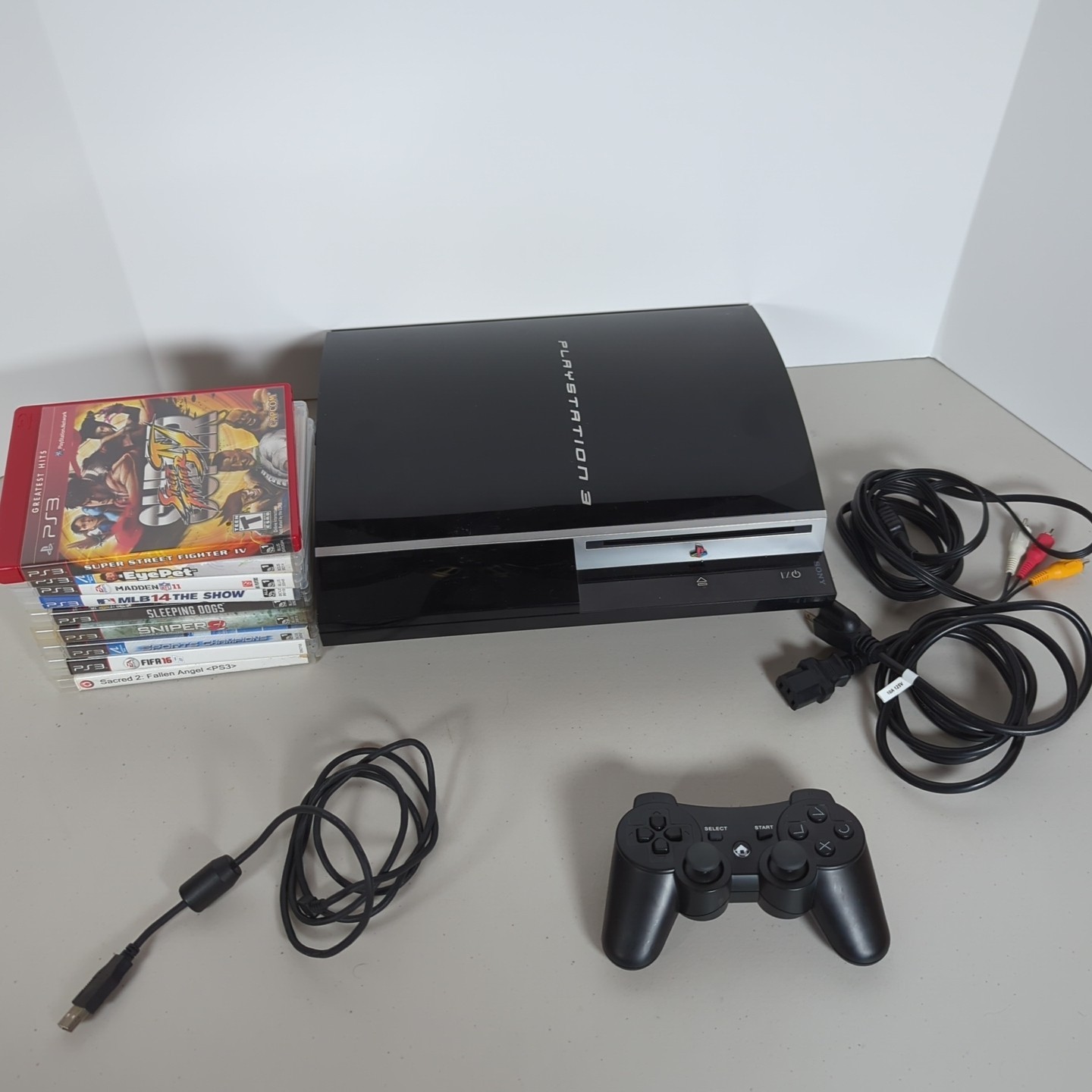 Sony PlayStation 3 PS3 Fat 80GB CECHK01 Console Bundle W 10 Games, Controller