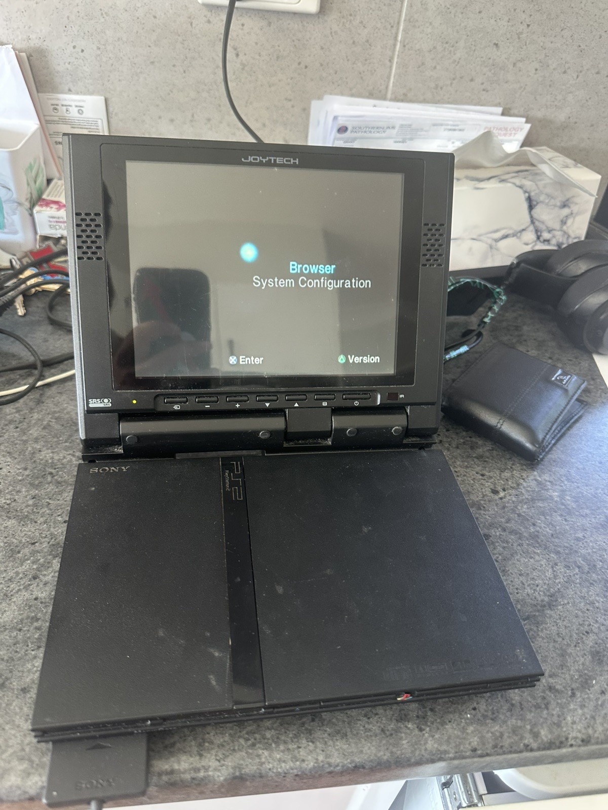 PlayStation 2 Slim Console black with joyteck 8inch screen and nfs most wanted
