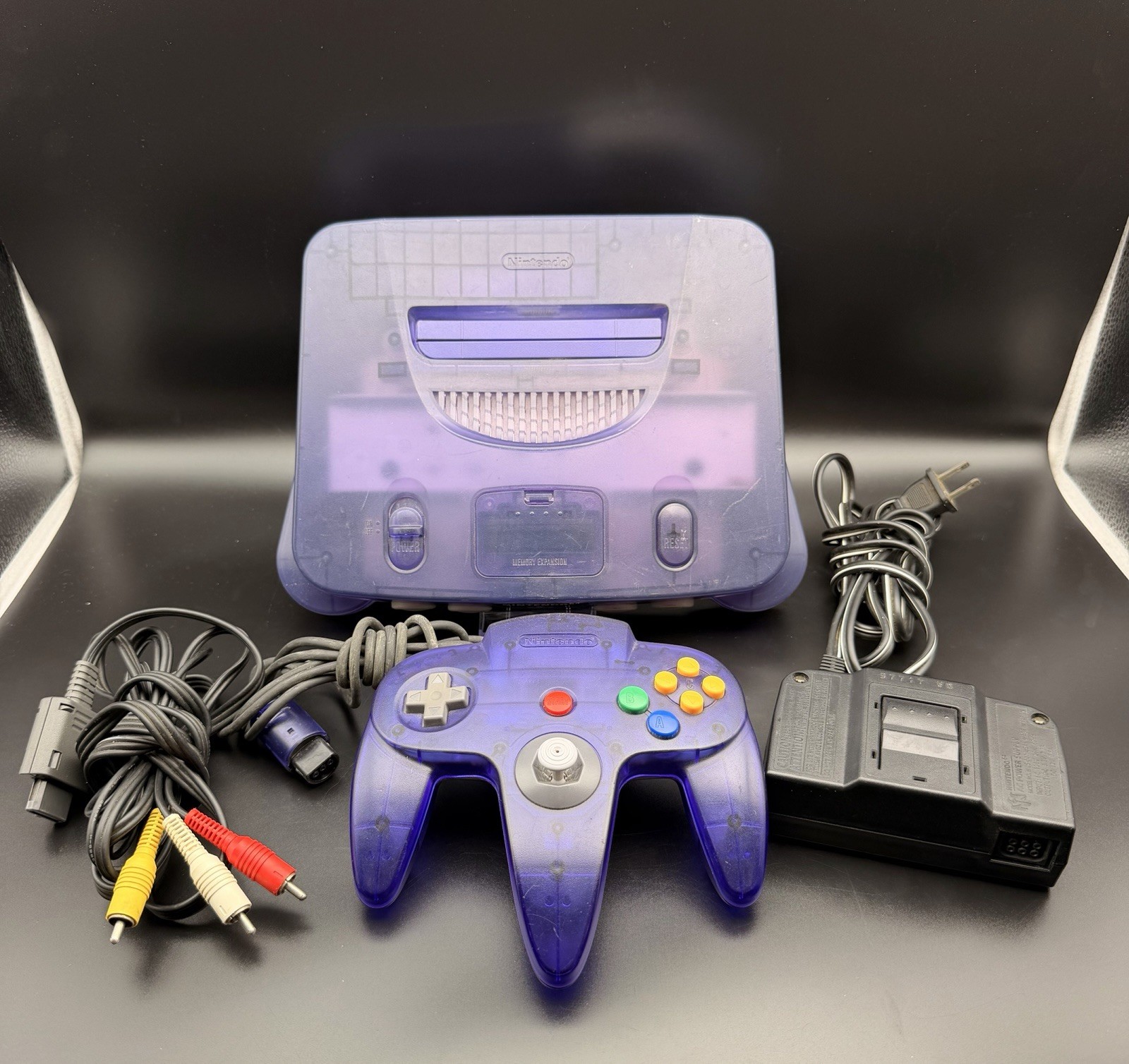 Nintendo 64 N64 Funtastic Grape Purple Console w/ Controller Cables Works Tested