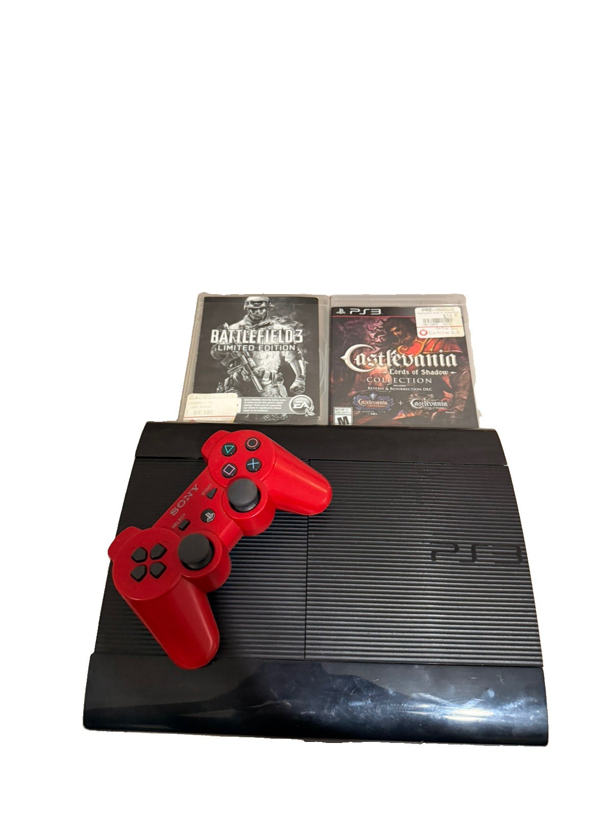 Sony PS3 Super Slim Console 2 Games Red Controller Fully Functional Read