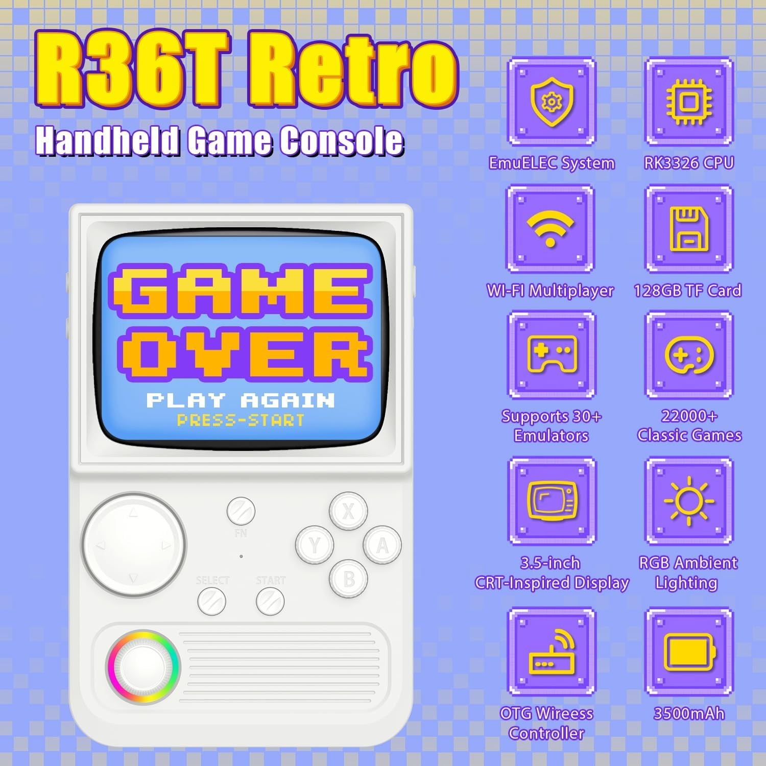 R36T Retro Gaming Console 3.5 IPS 18000+ Games 128GB