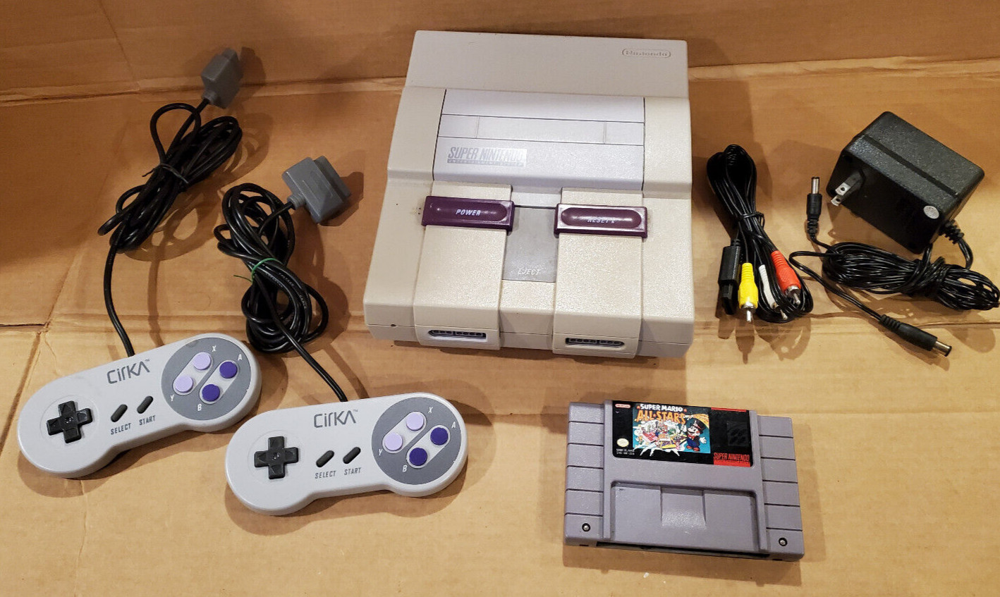 Super Nintendo SNES System Console SNS-001 System Set + Super Mario All Stars
