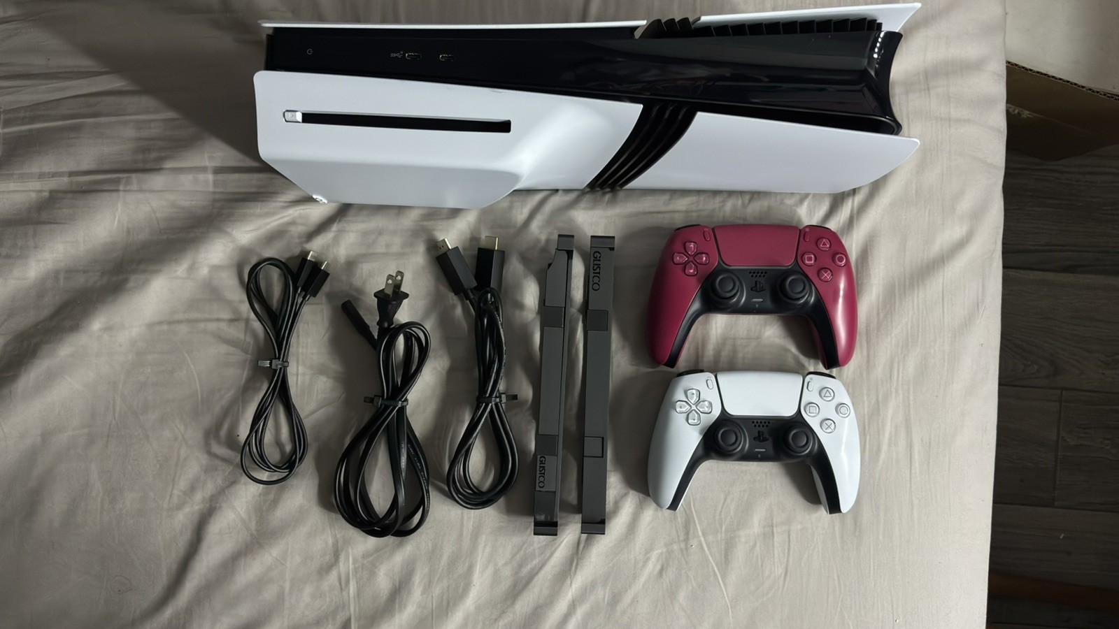 PlayStation 5 Pro Bundle Disc Drive + Glistco stand + Two Controllers.