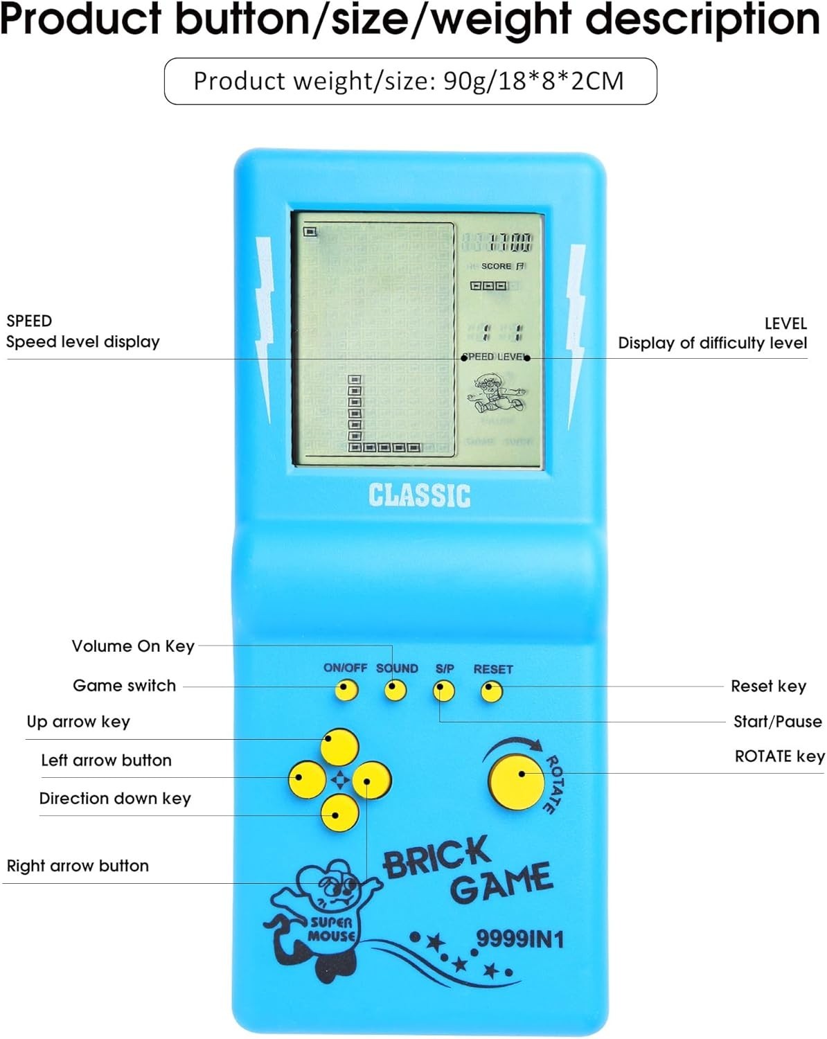 Battery-Powered 3.5-Inch Blue Game Console – 23 Fun Classics from the ’80s/’90s