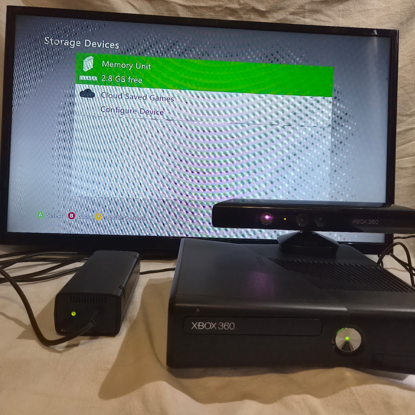 Microsoft Xbox 360 S Slim Console Bundle – OEM Power, Controller & Kinect Sensor