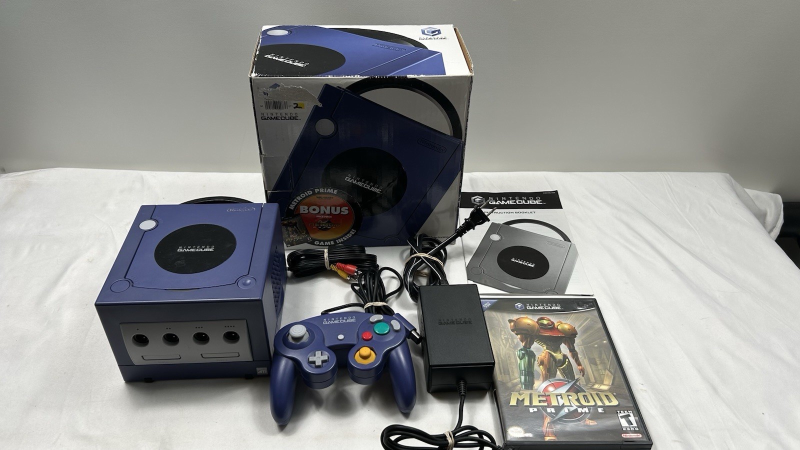 CIB Nintendo Gamecube Console Indigo DOL-001 Complete (read Dis) With Metroid Pr