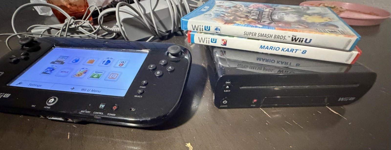 Nintendo Wii U Black Console with All Cables Works But Has Memory Corruption