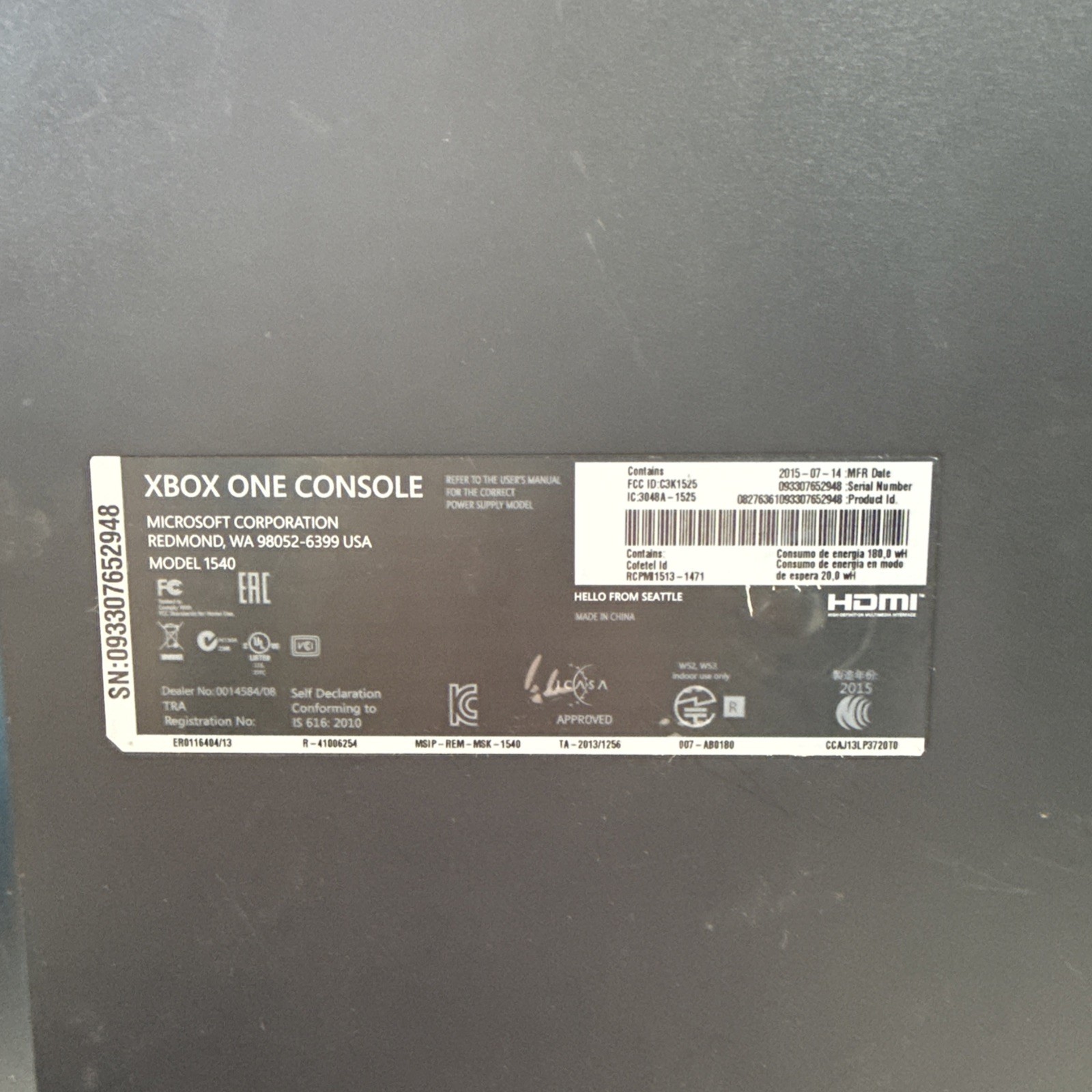 Microsoft Xbox One Model 1540 500GB HDD Video Game Console Only – UNTESTED