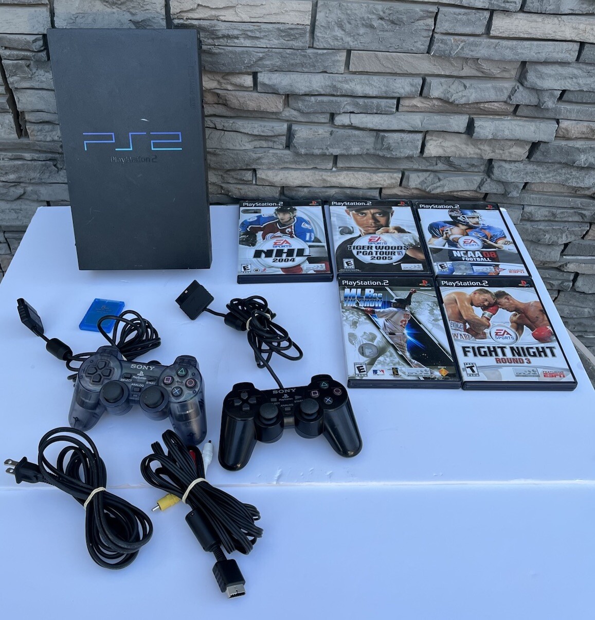 Sony Playstation 2 Fat Console Bundle SCPH-5001 W/ 2 Controllers & 5 Games Works