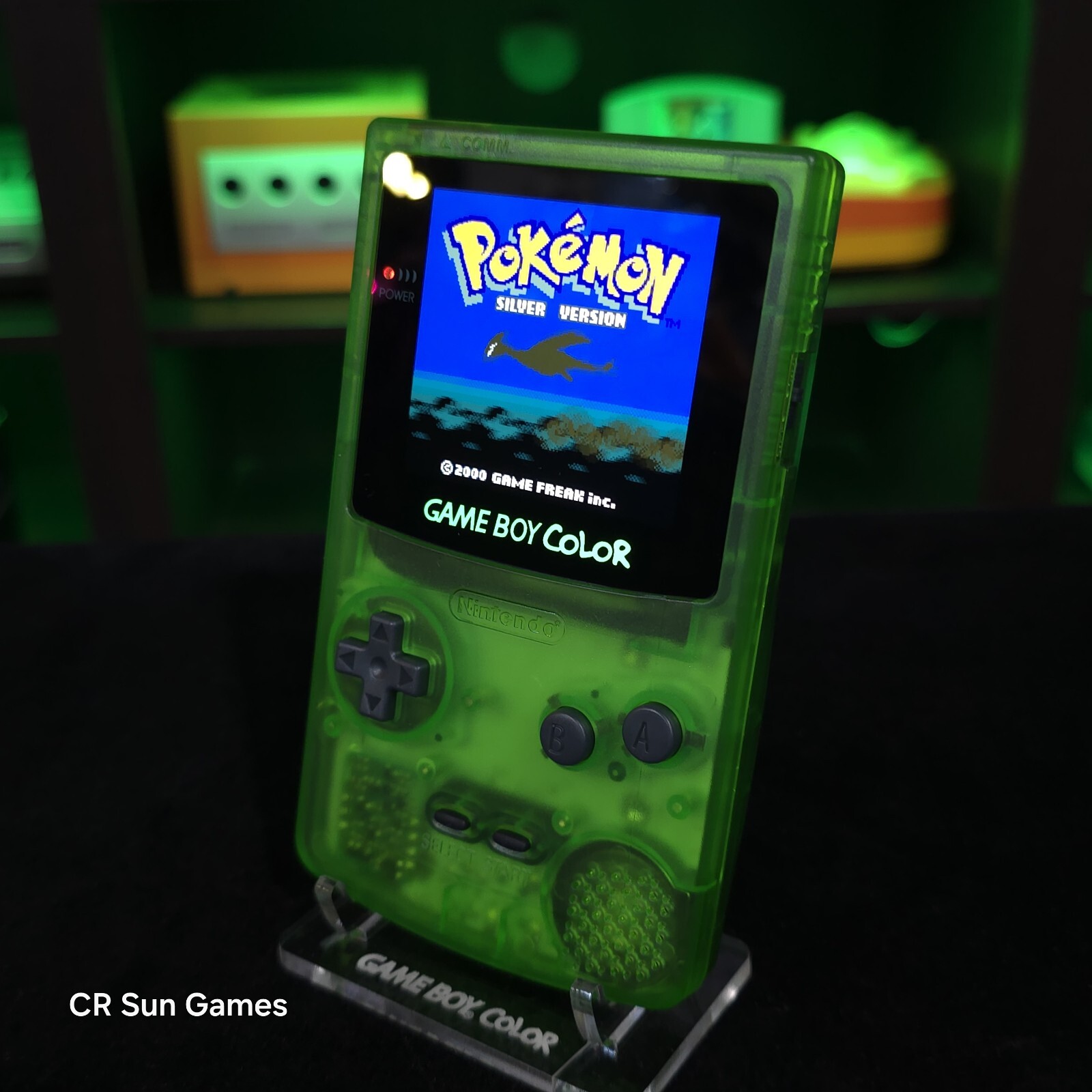 Clear Green Gameboy Color Console OLED Touch Screen & USB-C Rechargeable Battery
