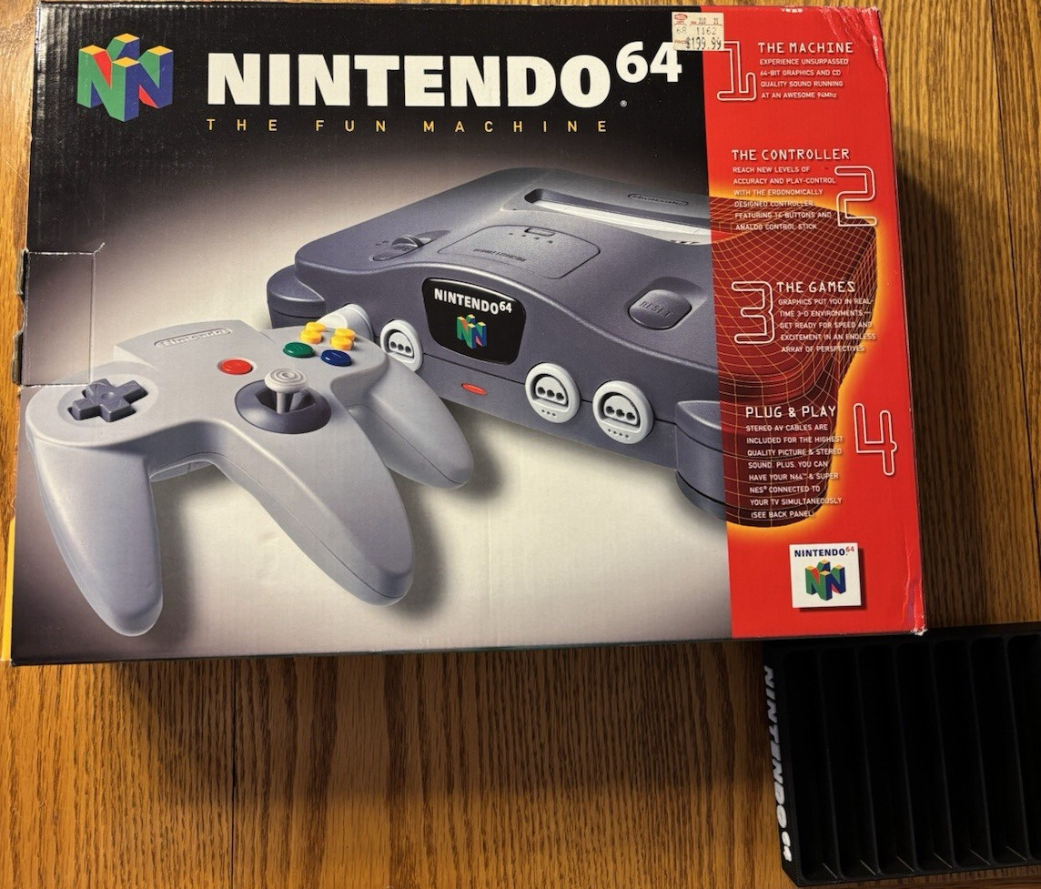 Nintendo 64 Gray/Black Console with Controller, Power Supply, Box & Manuals