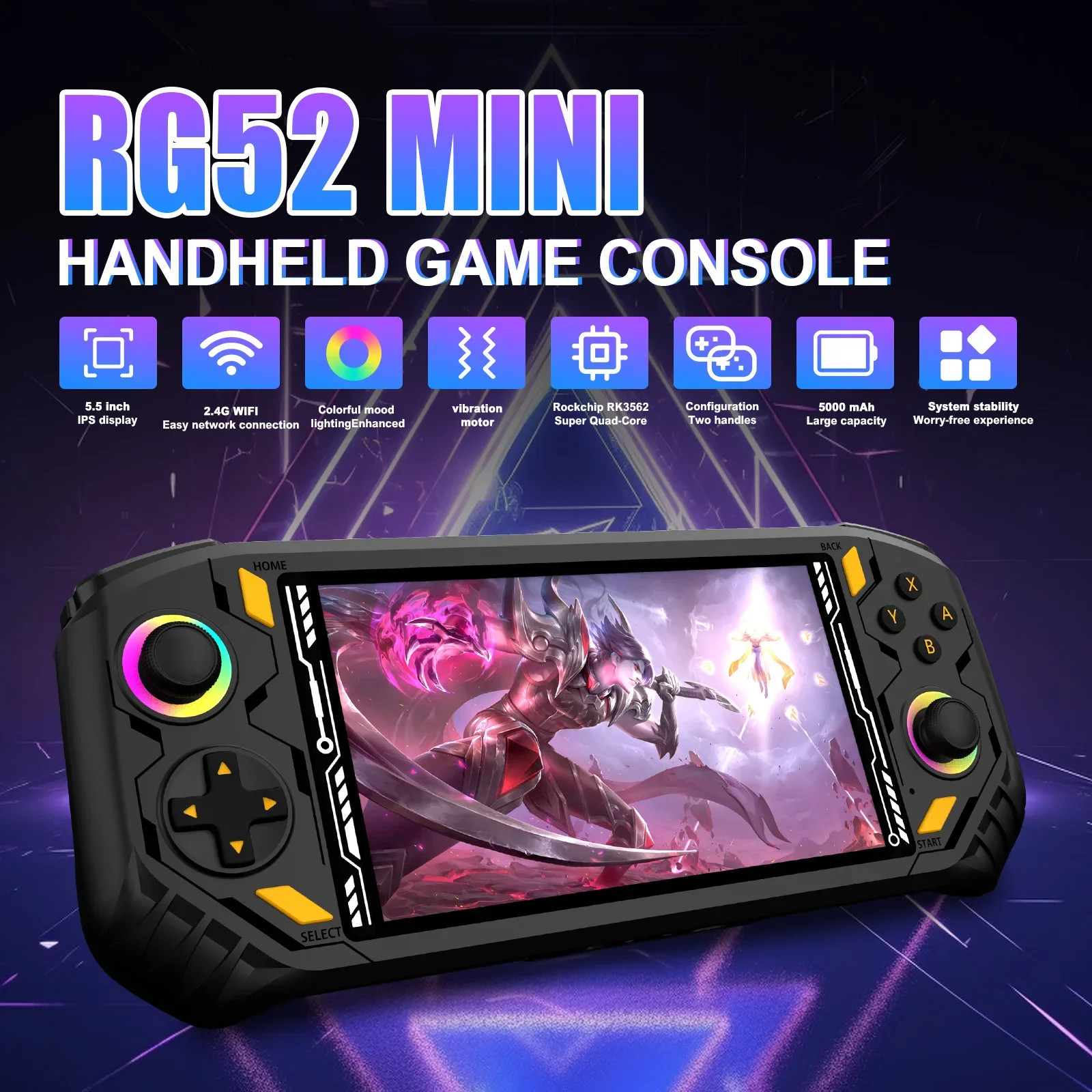 RG52 MINI Handheld Game Console 5.5″ IPS Screen 2.4 WIFI 22000+Games RK3562 Chip