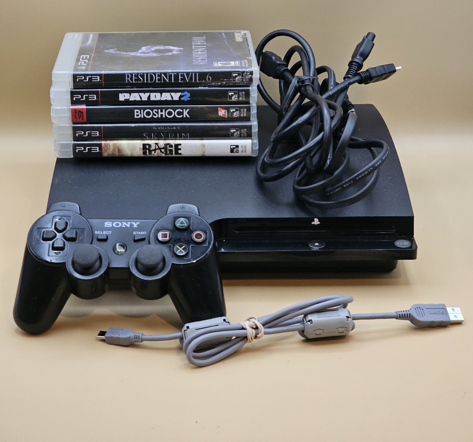 SONY PlayStation Slim 160GB Black Console Bundle. Tested. 1 Controller, Clean.