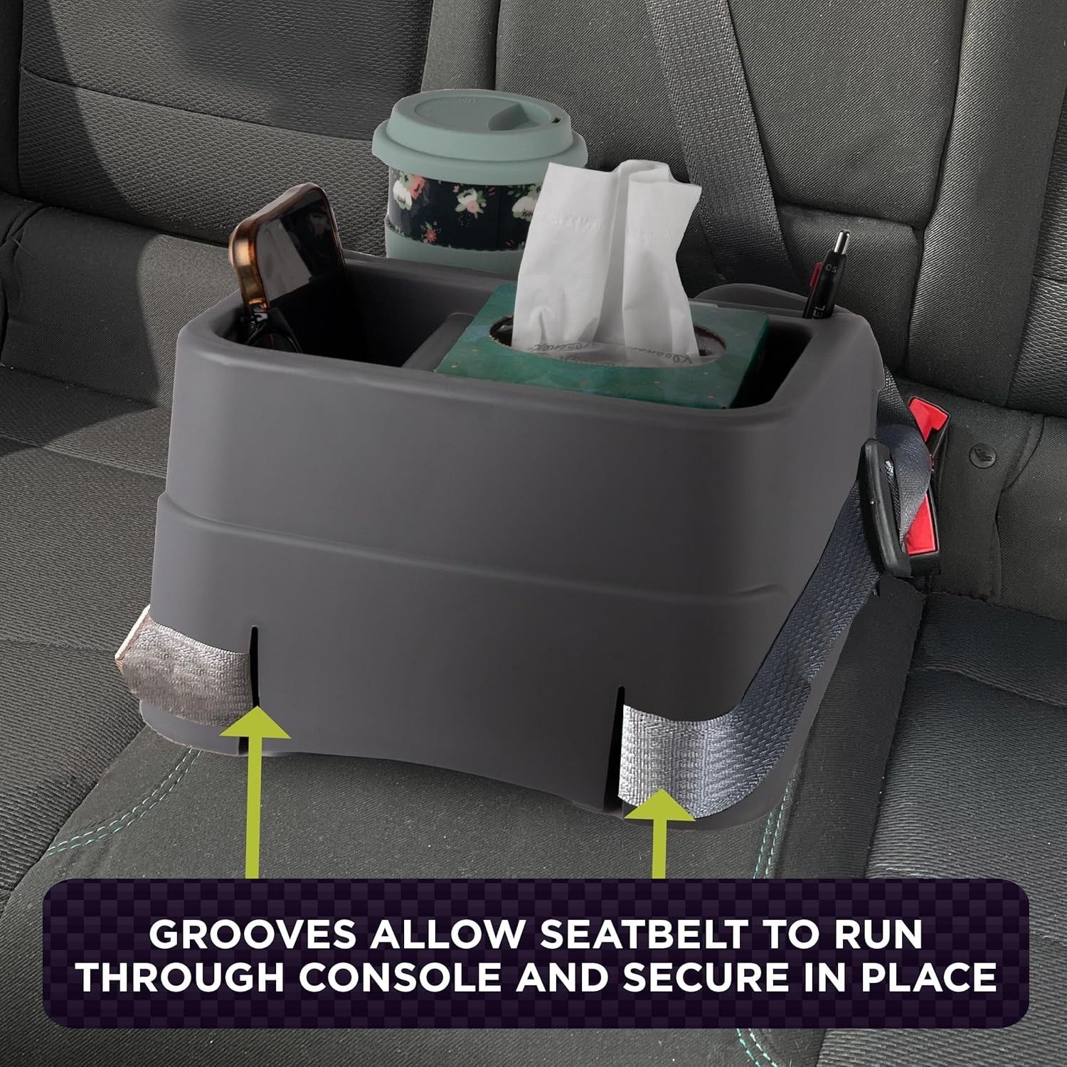 GO GEAR Charcoal Console – Versatile Car Organizer with Adjustable Drink Holders