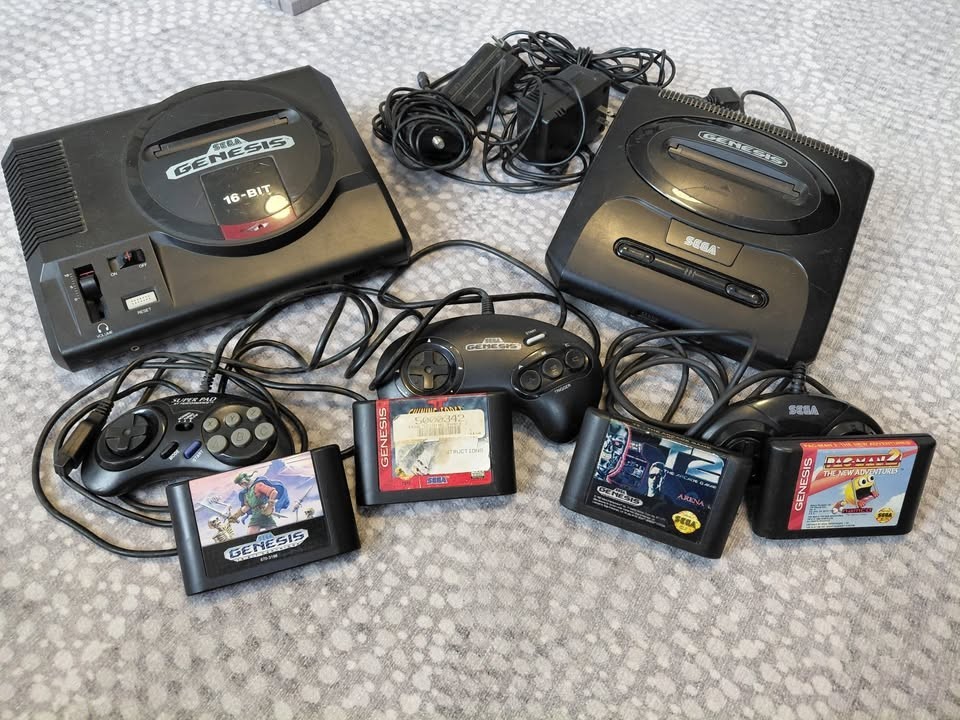2 Sega Genesis systems (models 1 + 2) + games, includes Shining Force I and II