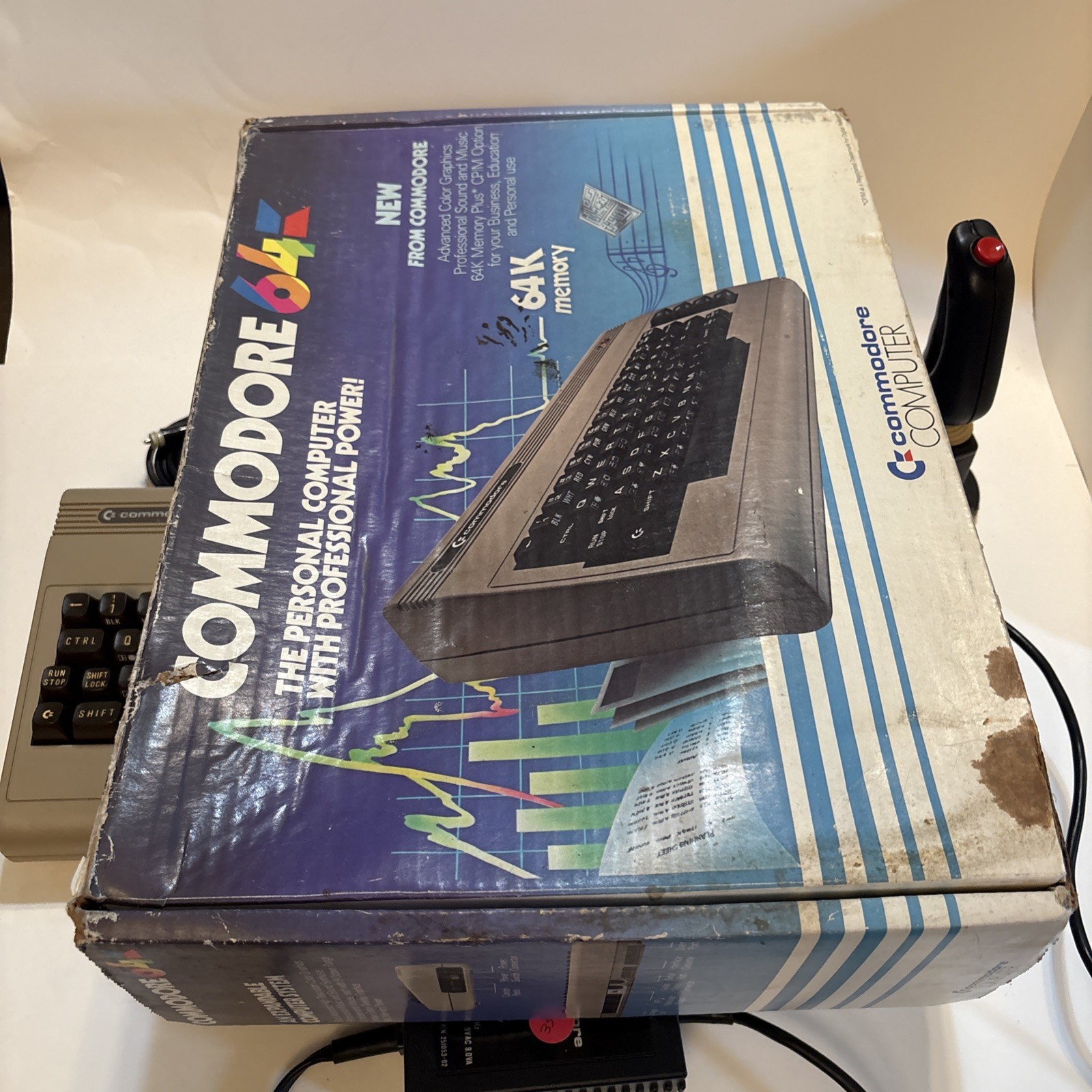 VTG Commodore 64 System W/Original Box POWERS ON PREOWNED W/Joystick