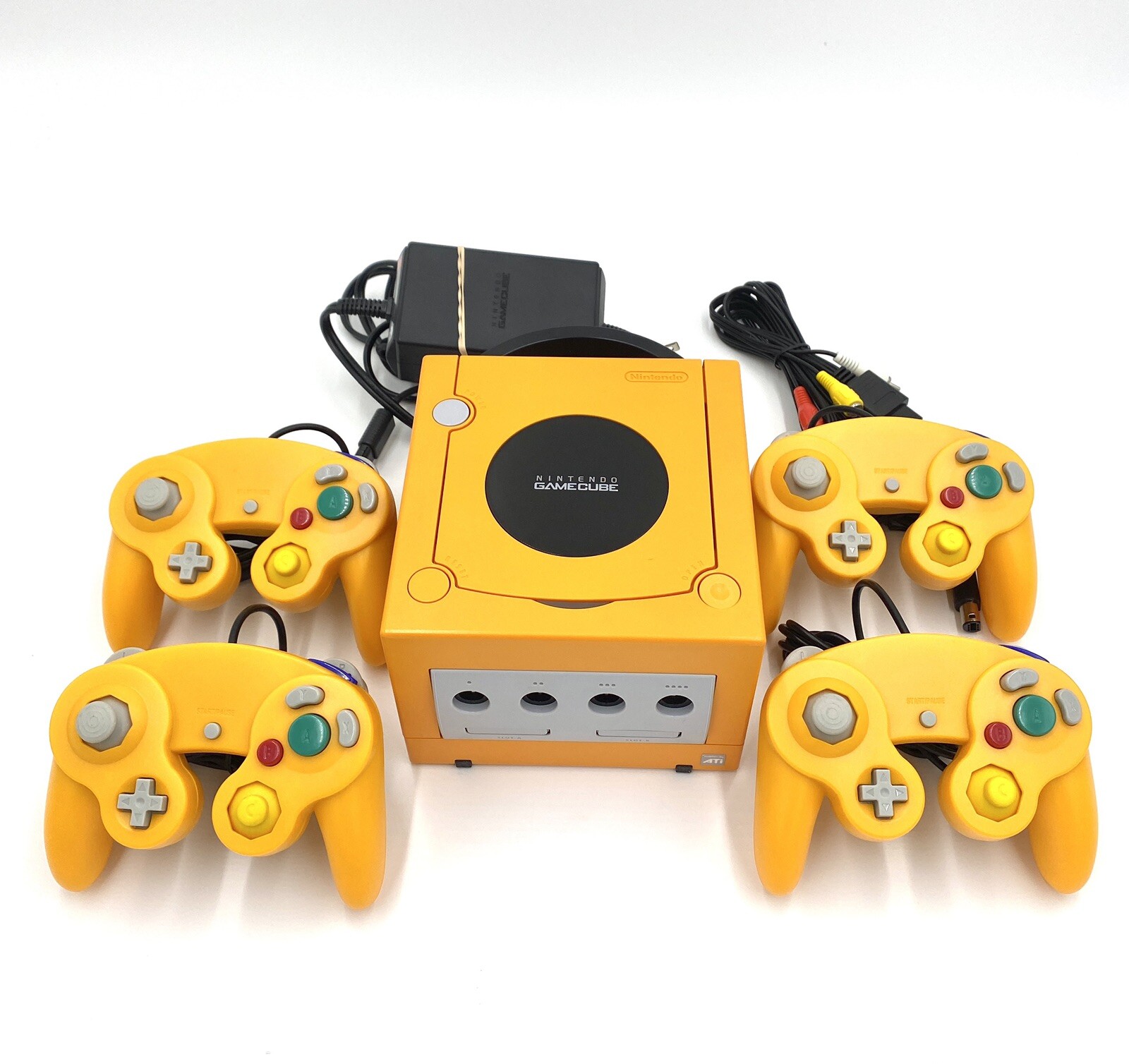 Nintendo GameCube Console Spice Orange US Region +Controller/s+ Wires Bundle