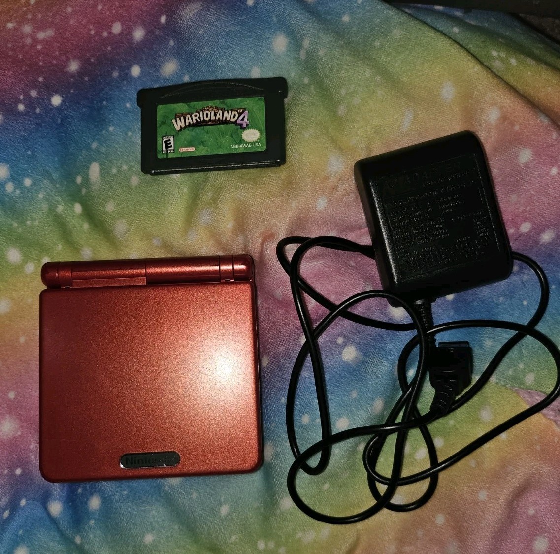 Nintendo Game Boy Advance SP with Charger & 1 Game Warioland 4- Tested Flame Red