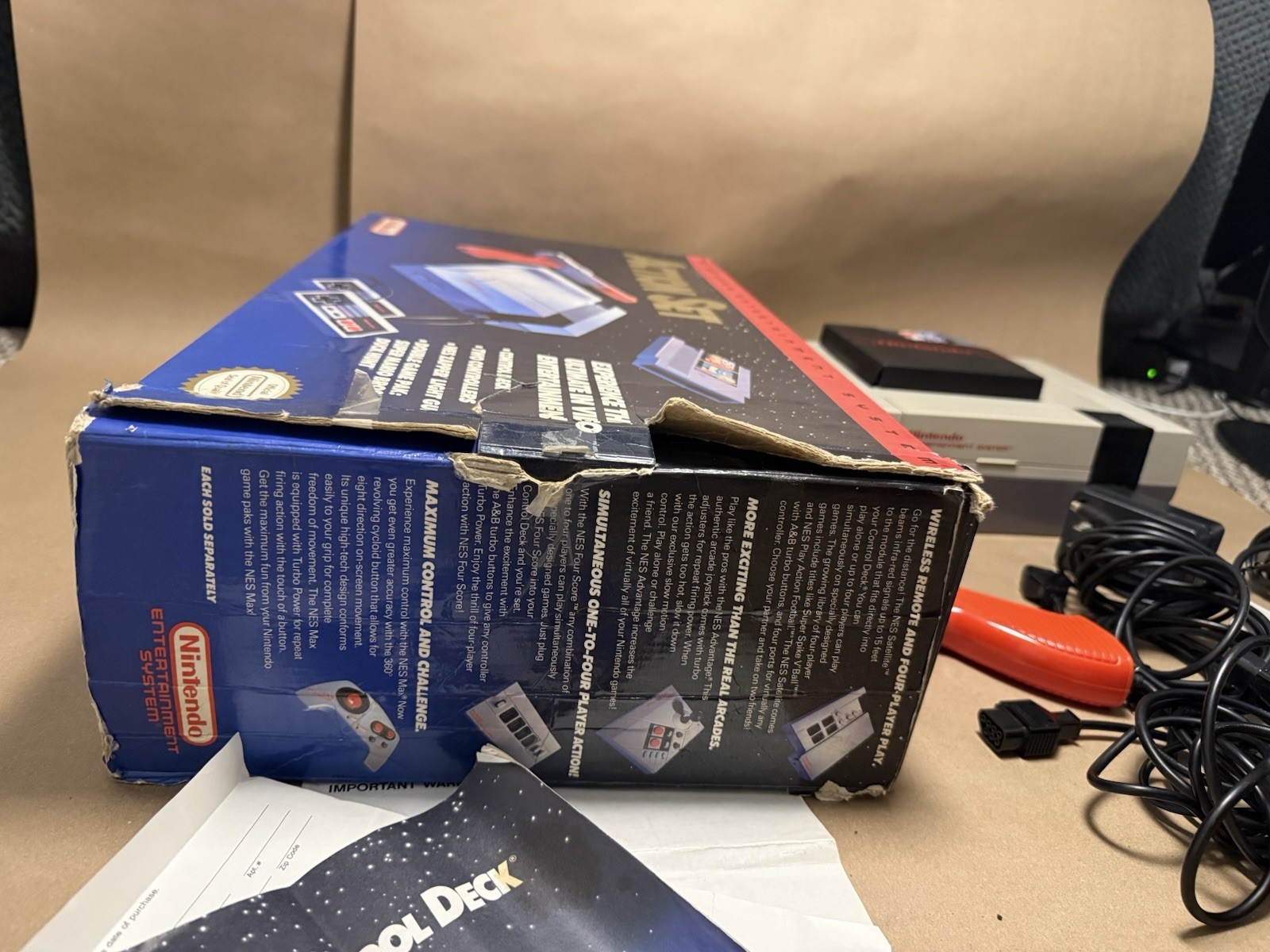 Nintendo NES Action Set Console with Controllers, Game and DAMAGED box