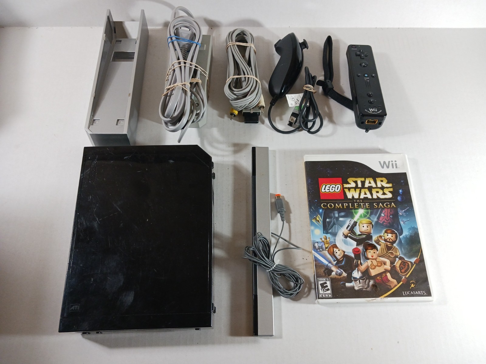 Nintendo Wii Black Console Bundle Full Set Motion Plus Lego Star Wars Tested OEM