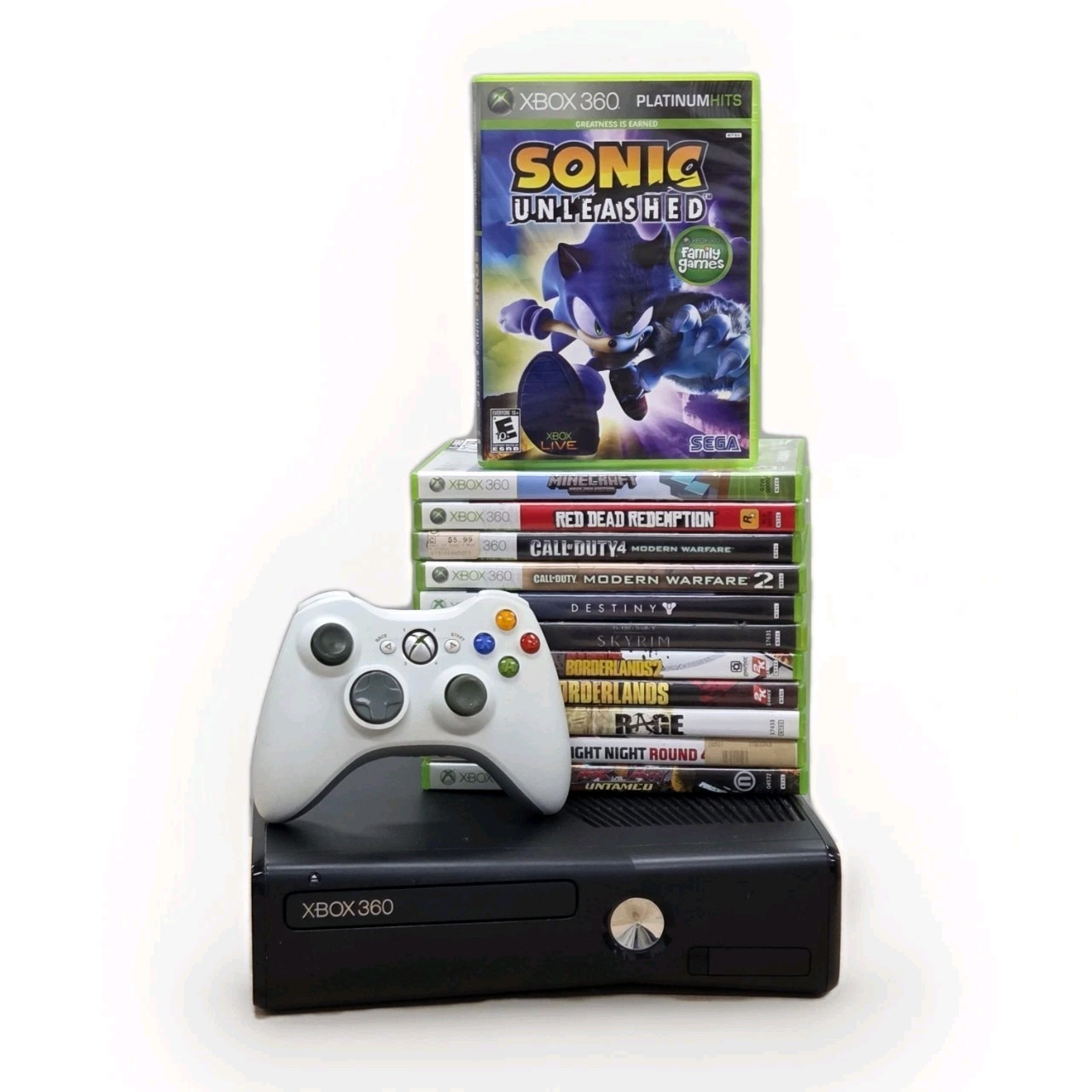 Microsoft Xbox 360 S Slim 500GB Console Model 1439 Bundle W/ 12 Games LOT