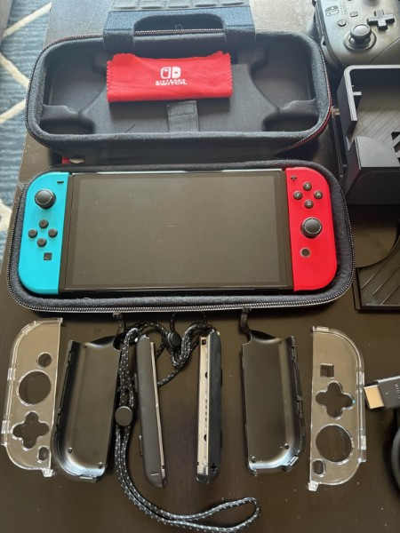 Nintendo Switch OLED Neon Red/Blue with Case, Pro Controller, 256GB microSD card
