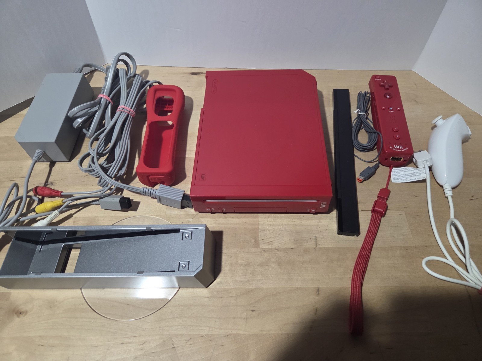 Nintendo Wii Red Console Super Mario With All Cables Tested Motion Controller