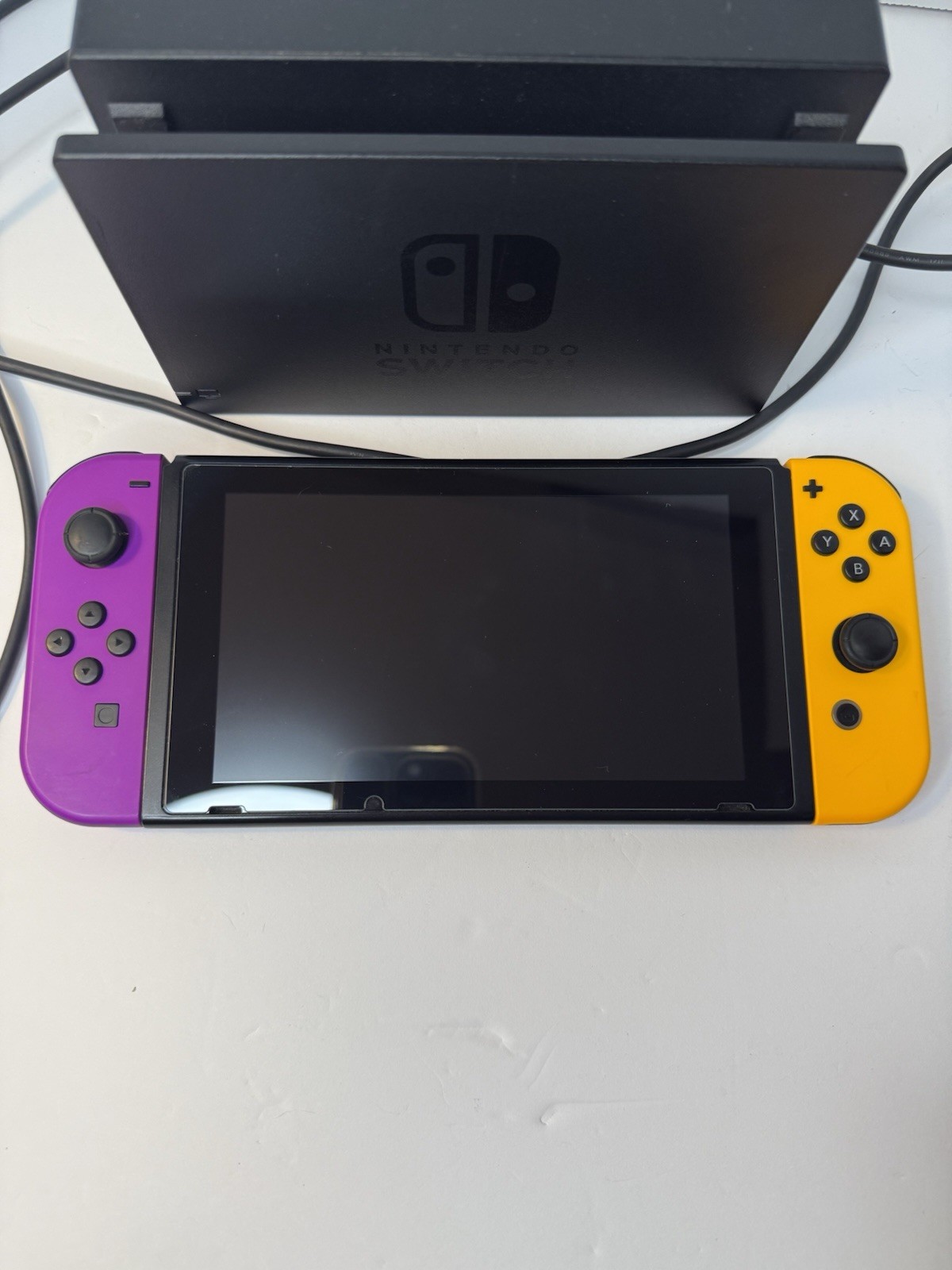 Nintendo Switch Console Bundle Neon Purple Yellow Joy-Cons Dock Charger Tested