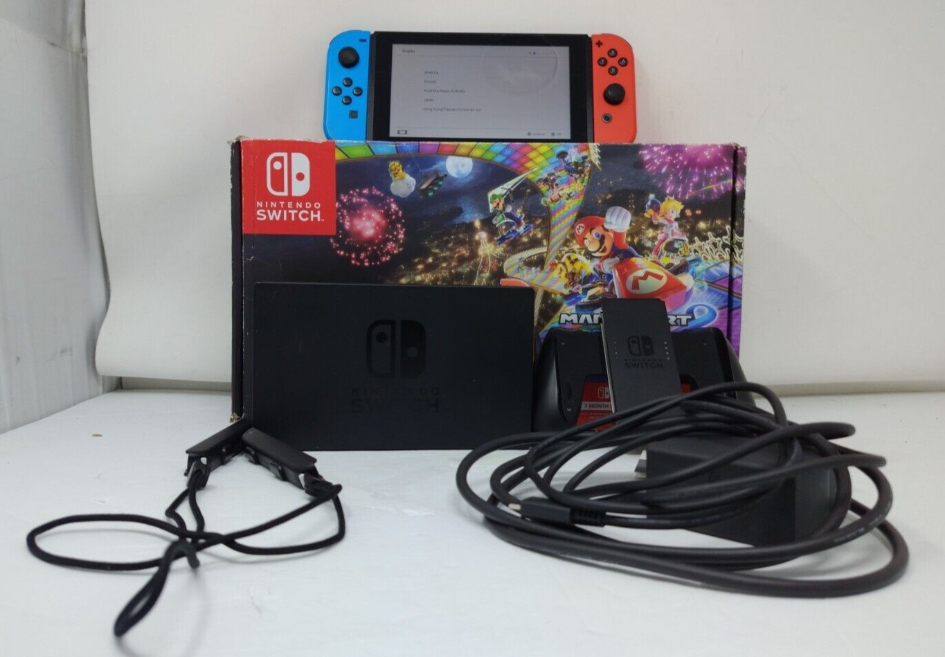 Nintendo Sw with Neon Blue and Neon Red Joy con HAC 001 w/ Mario !!READ DESC!!