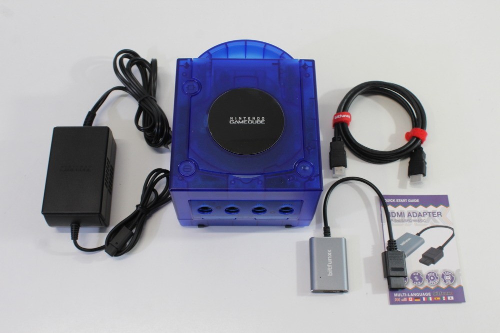 Nintendo Gamecube Console Clear Dark Blue AC S-Video to HDMI NTSC-U/C DOL-001 GC