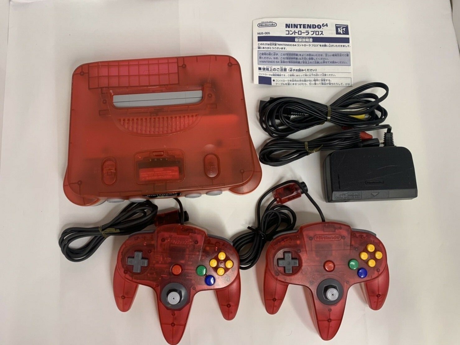 Nintendo 64 N64 Console Clear Red 2 Set Controller Region Free Tested / Working