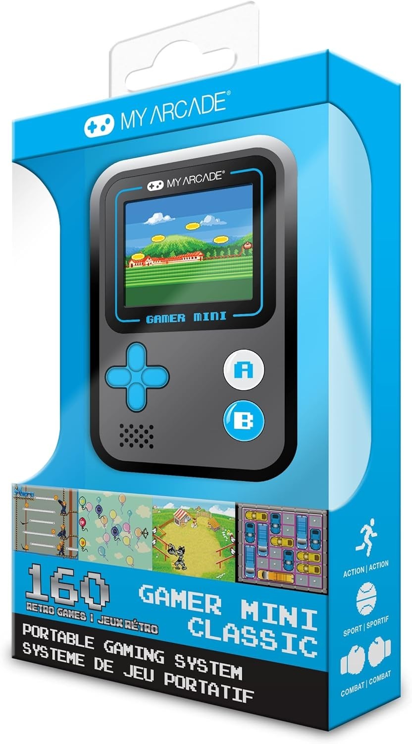 Mini Handheld Gaming System Blue 160 Games 1.8-inch Color Display Portable Kid