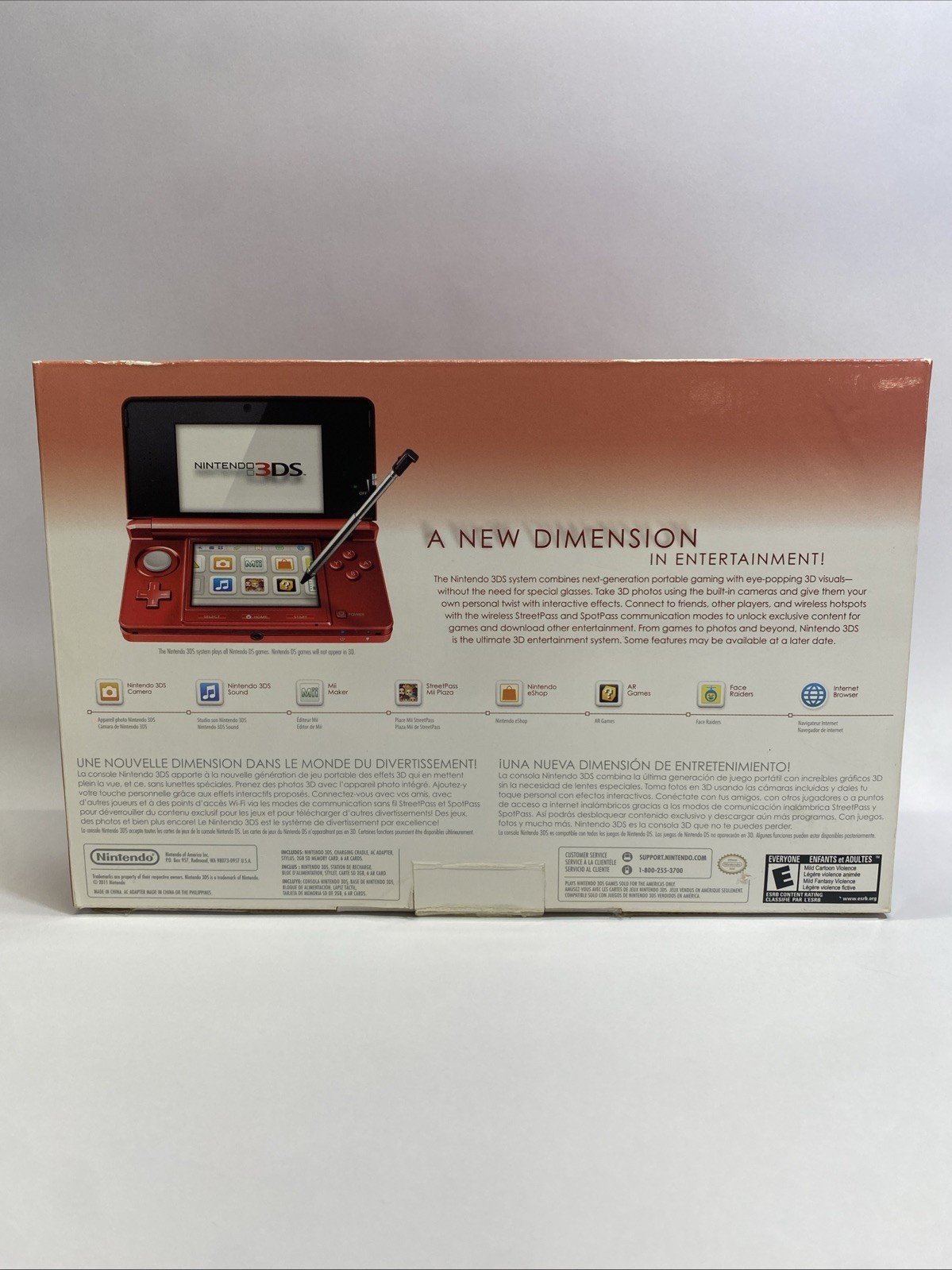 Nintendo 3DS Flame Red BOX ONLY with Operation Manual