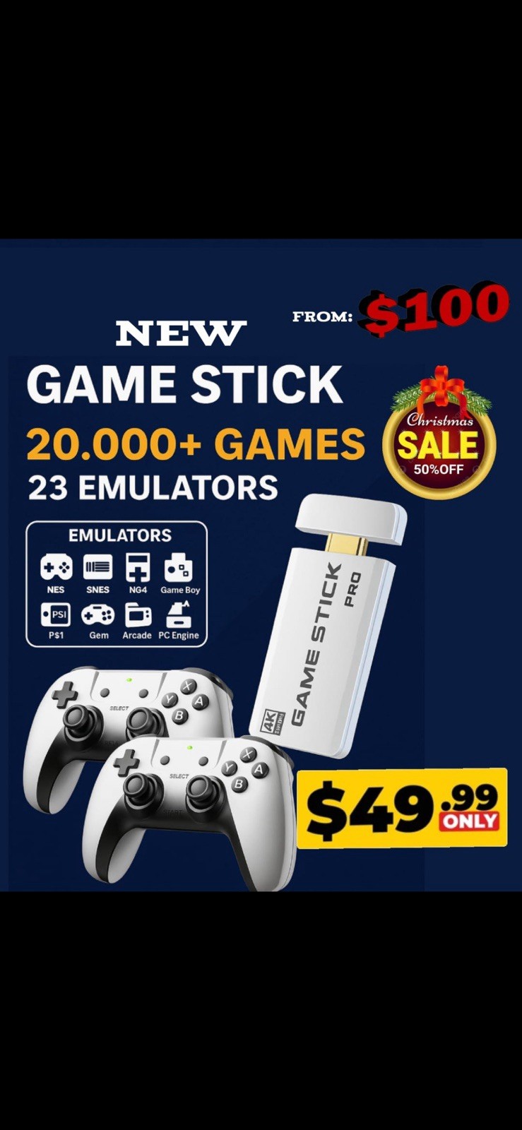 Wireless Controller Gamepad Lite 2.4G 4K Ultra HD Game Stick, 2 Controllers