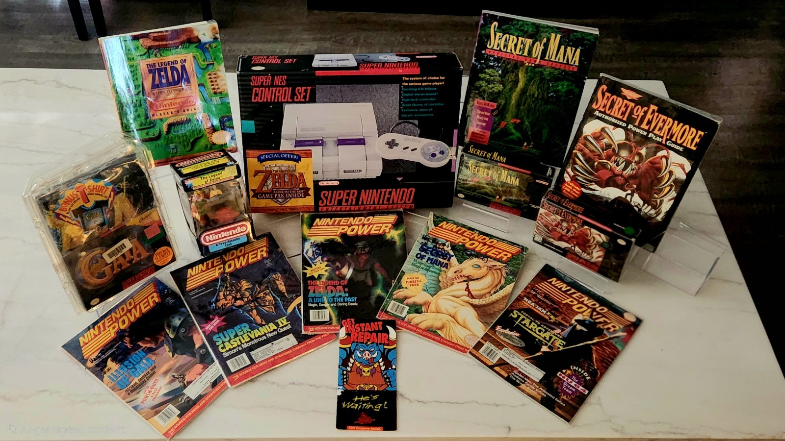SNES Zelda Control Set CIB Matching Serial + Mana Evermore Gaia Bundle Nintendo