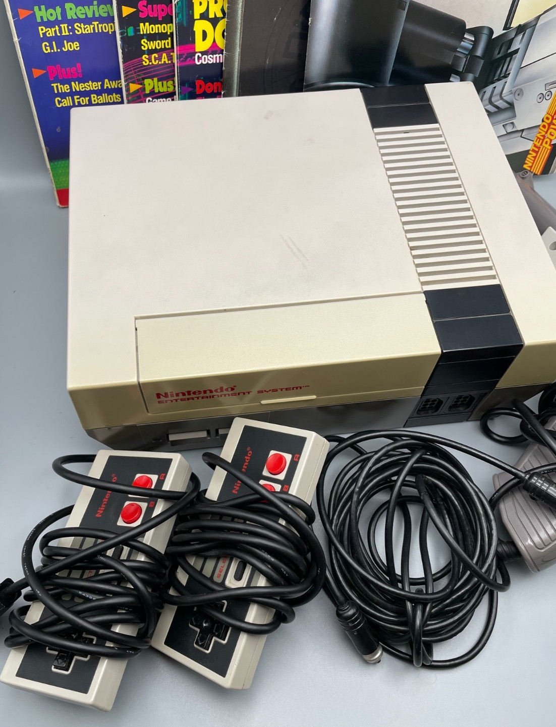 NES Bundle – Console, 2 Controllers, Gun, Rare QuickShot Scope, Magazines, Cords