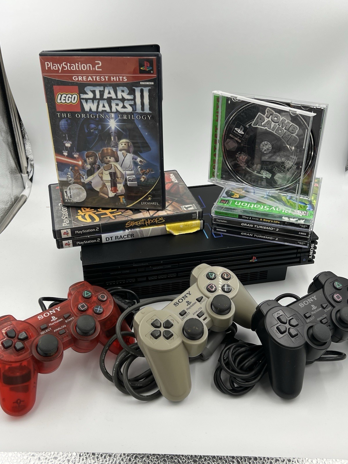 Sony PlayStation 2 PS2 SCPH-50001 FAT W/ Network Adapter, 3 Controllers, 6 Games