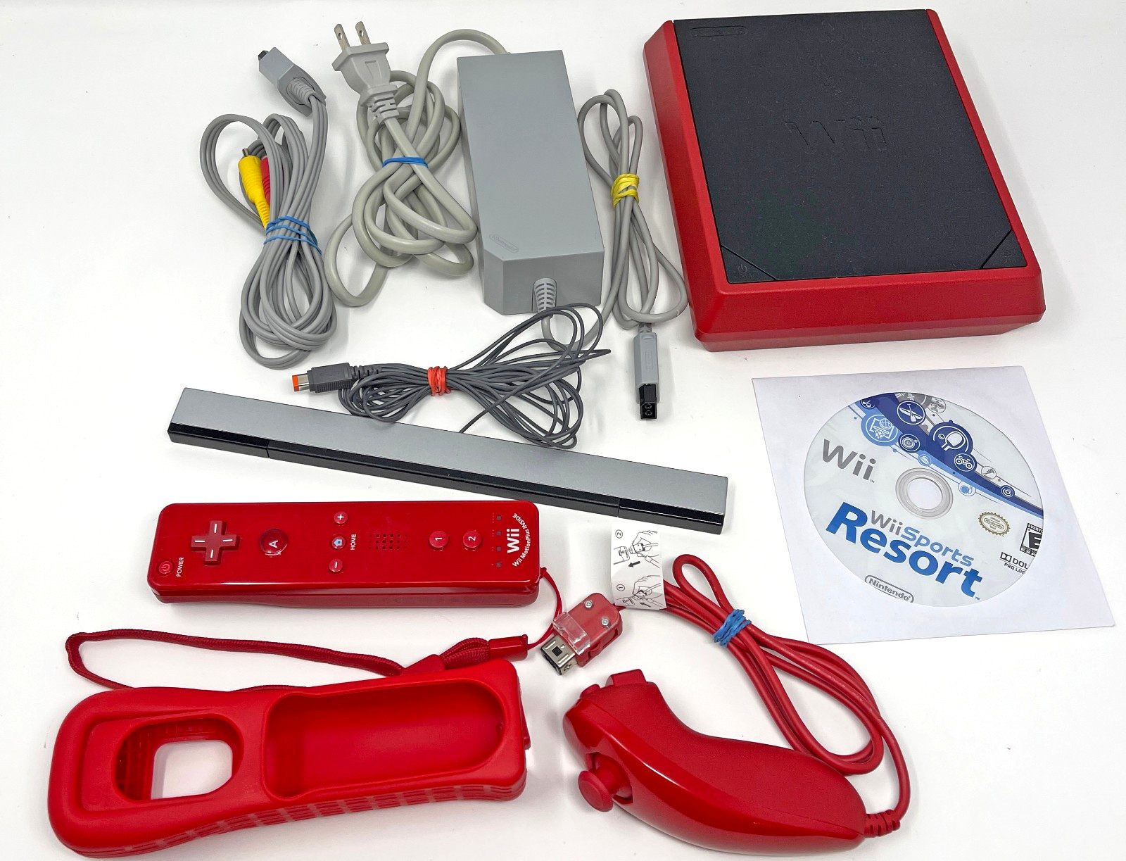 Nintendo Wii Mini Red Console RVL-201 Top Loader Wii Sports Resort Used Works