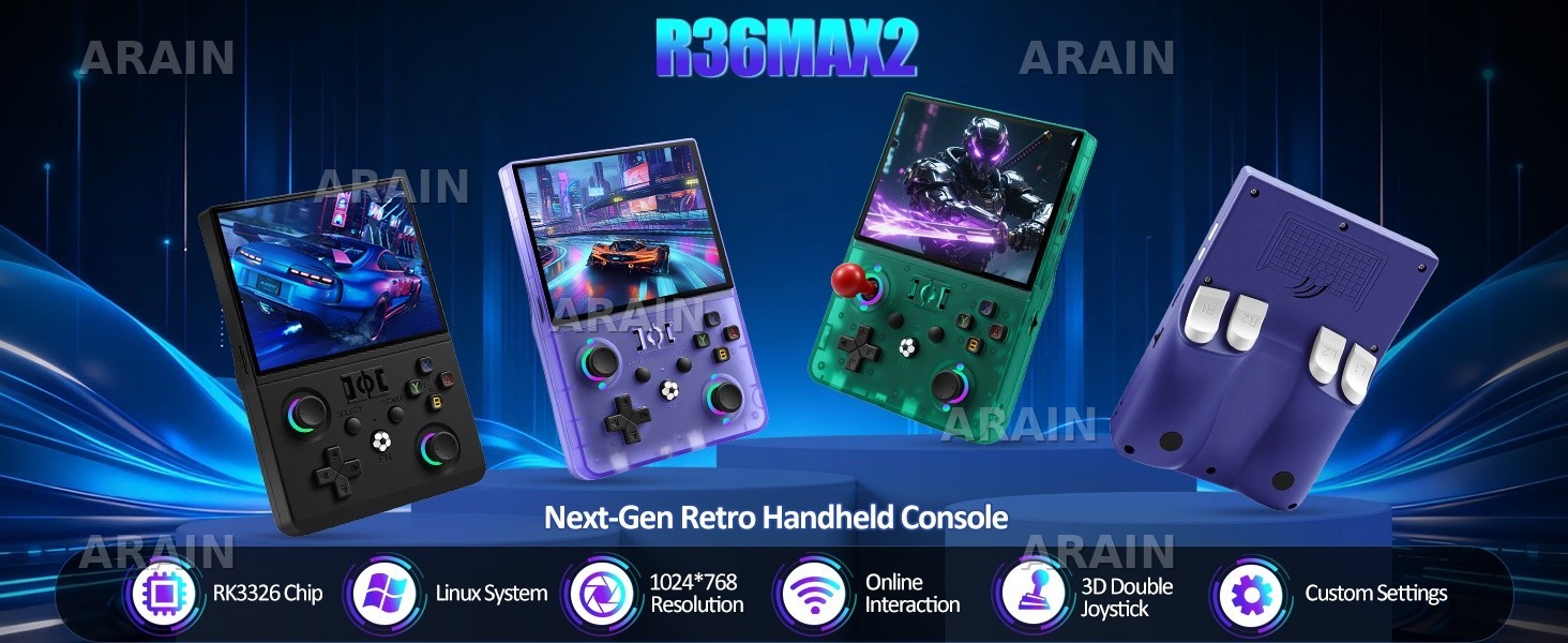 R36MAX 2 Retro Handheld Game Console, Large 4.5 Inch IPS HD Screen, Classic Game