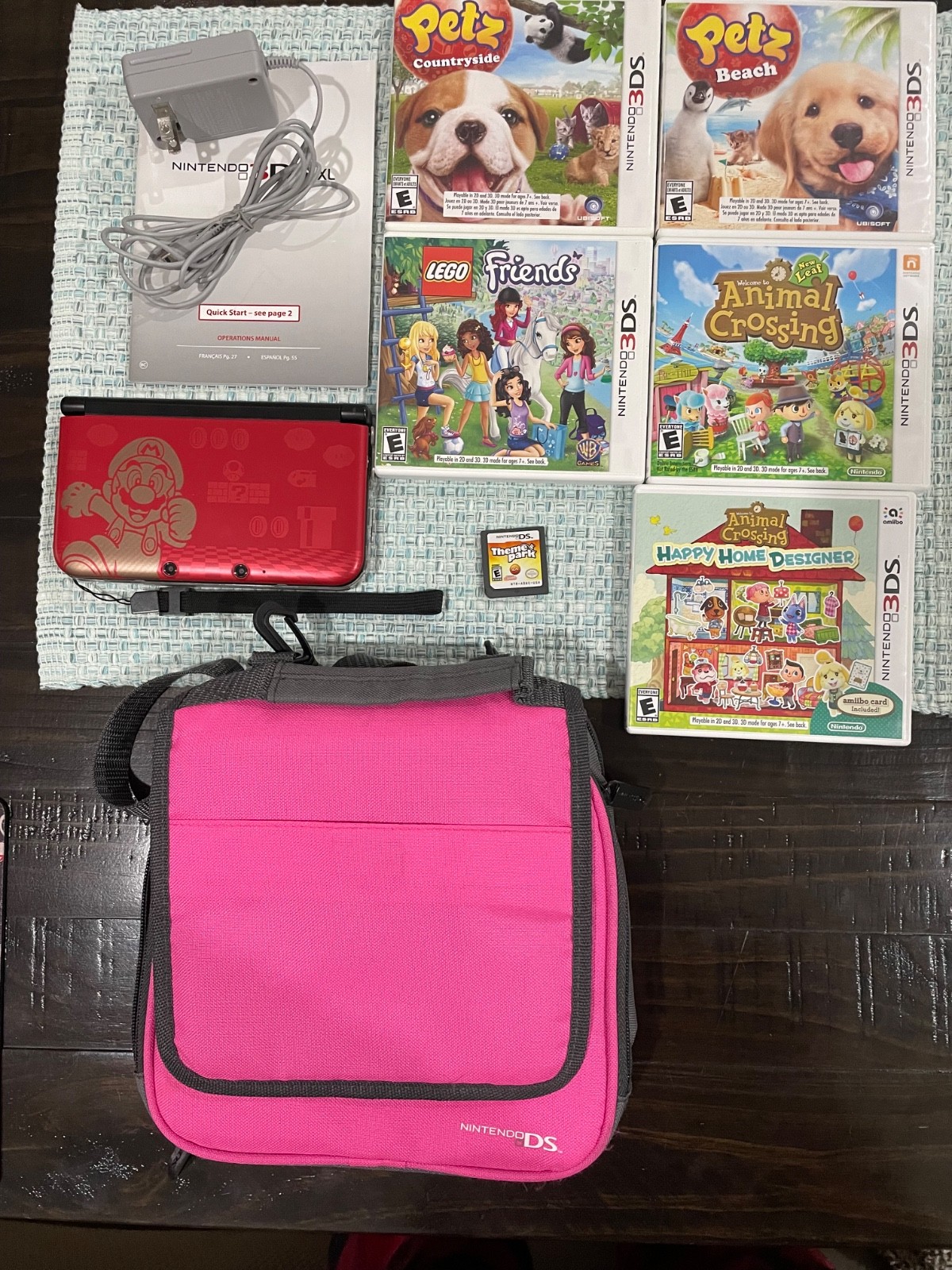 Nintendo 3DS XL Mario Red/Gold: Console, Chgr, 4GB SD, Stylus, 7 Games, Case