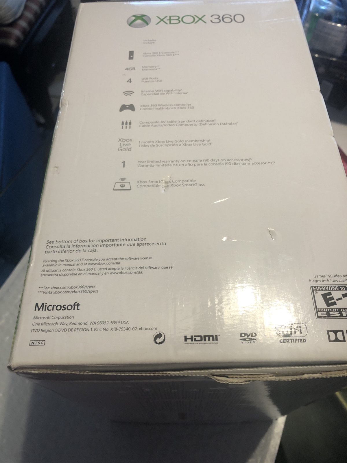 Microsoft Xbox 360 E 4 GB Black Mod 1538 Console New Factory Sealed WEAR BOX PIC