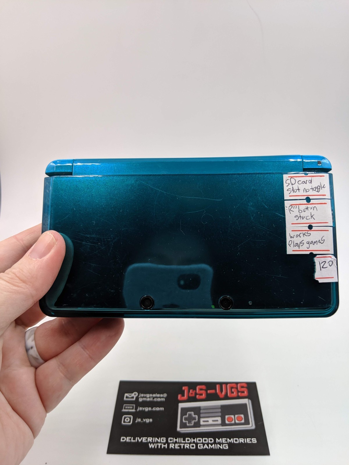 Nintendo 3DS Aqua Teal SD CARD SLOT DEFECT “R” BUTTON STUCK WORKS AS IS