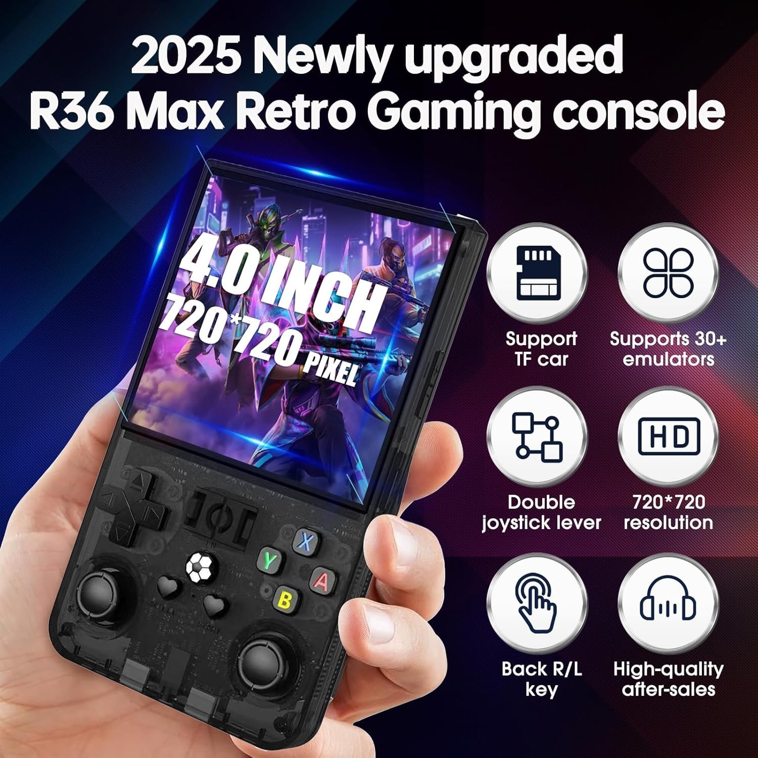 Ergonomic R36MAX Retro Console with 22,000+ Games – 4″ Screen, Linux System