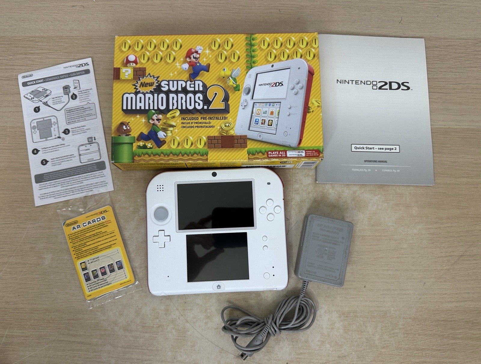 Nintendo 2DS – Super Mario Bros. 2 Red/White Console w/ Box & Inserts – WORKS!