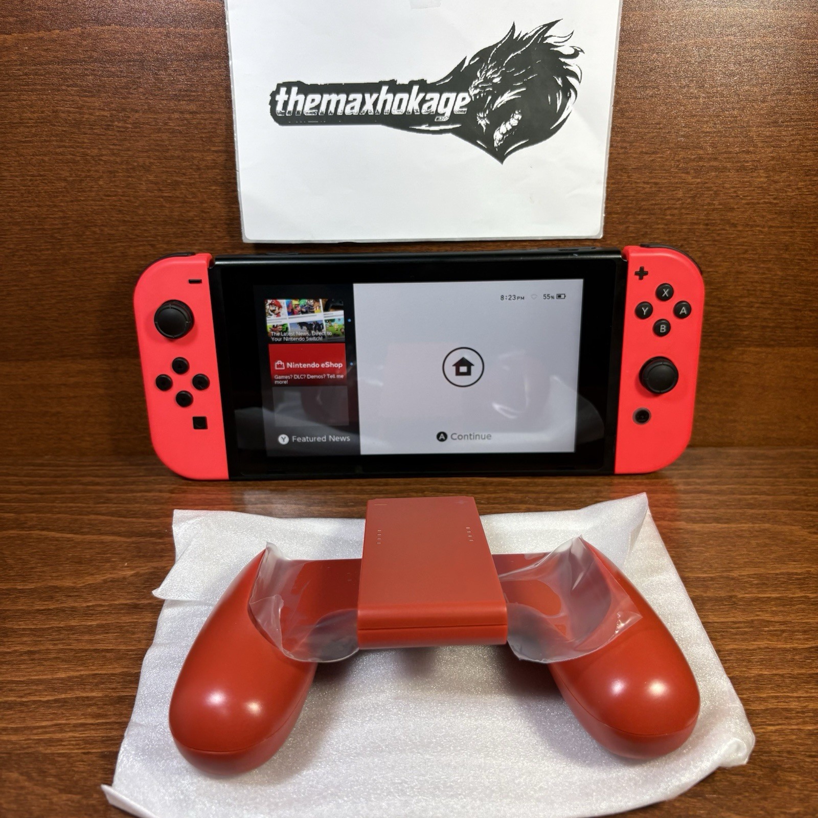 Nintendo Switch with Neon Red Joy-Cons | Works Perfectly | New Red Grip Included