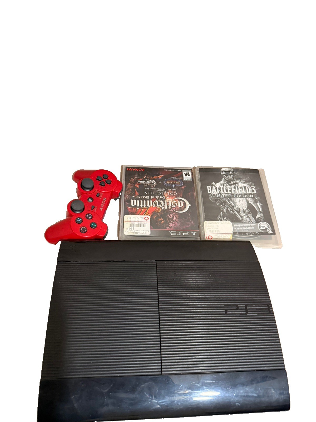 Sony PS3 Super Slim Console 2 Games Red Controller Fully Functional Read